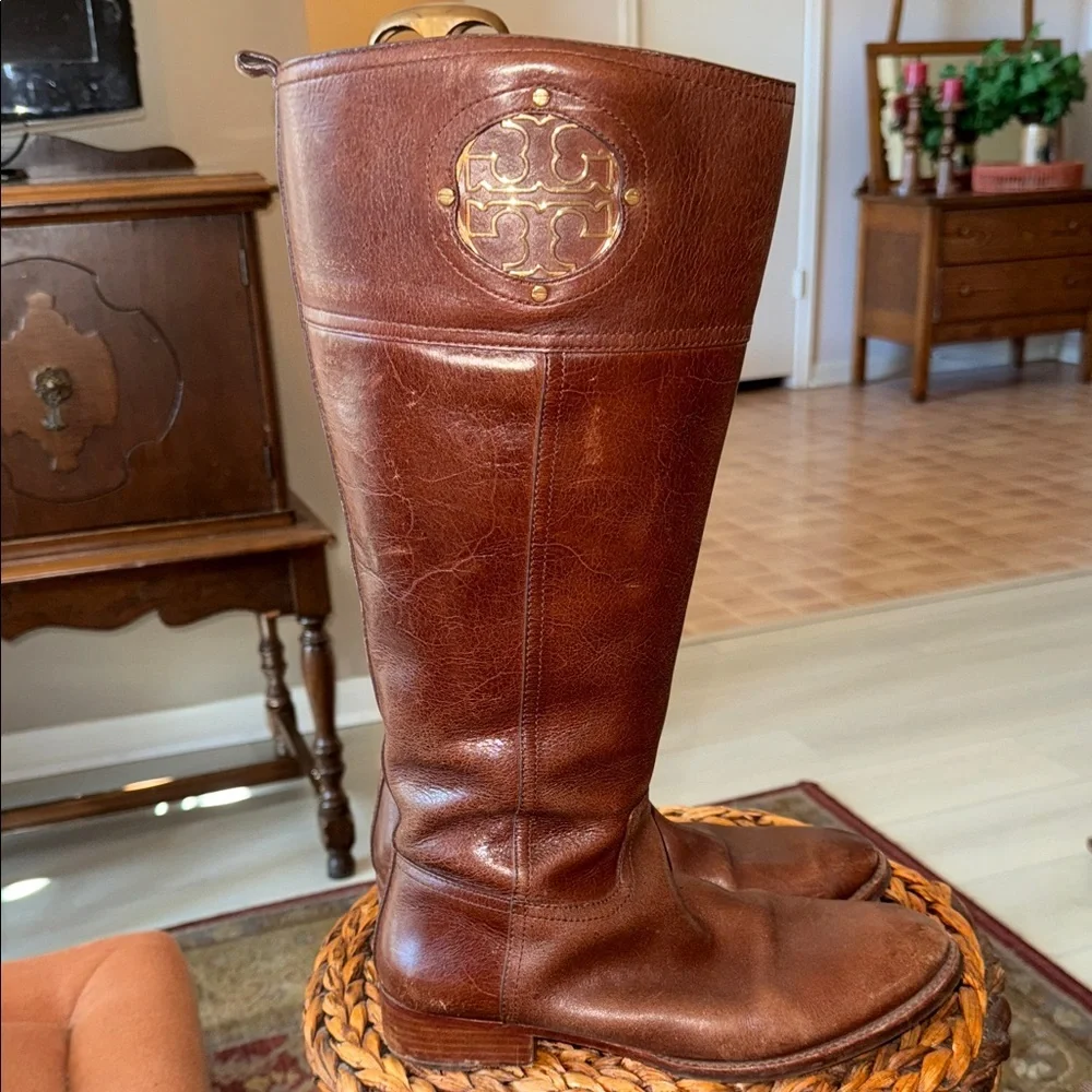 Tory Burch Brown Leather Riding Boots Size 10M - Picture 2 of 11